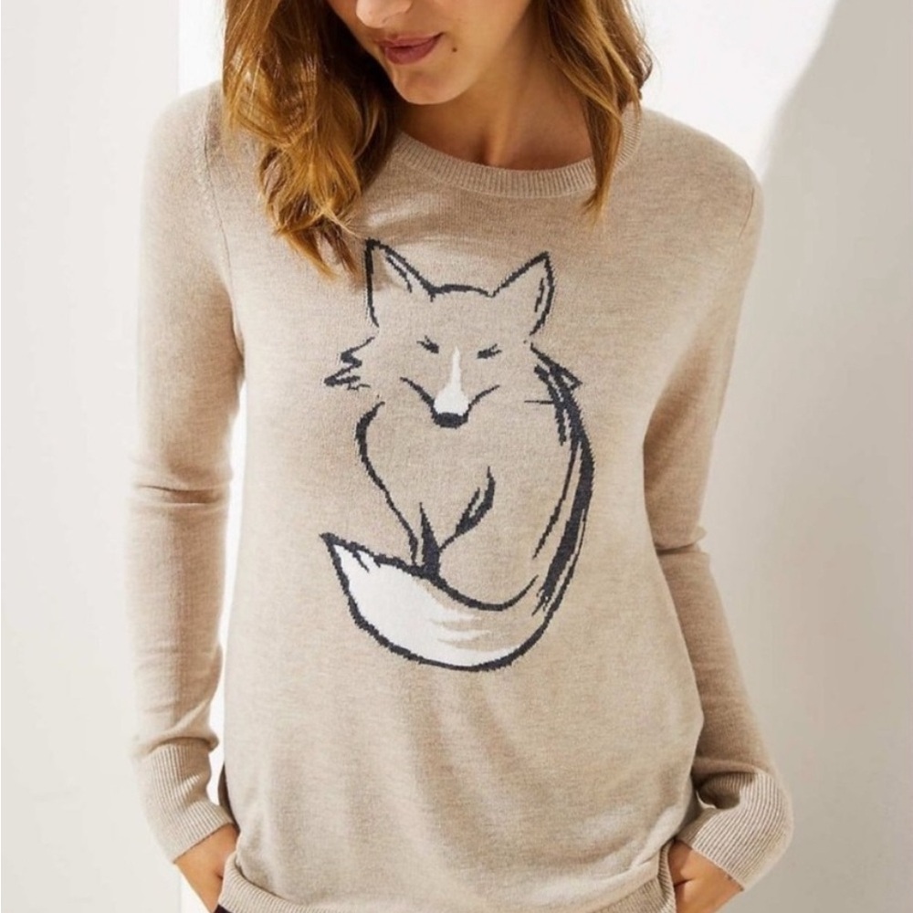 Ann Taylor LOFT Knit Fox Sweater Oatmeal